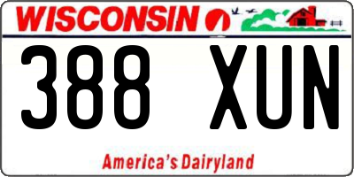 WI license plate 388XUN