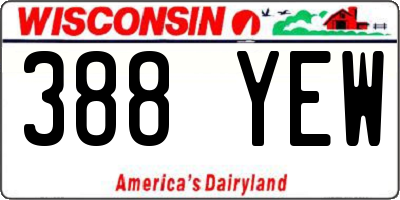 WI license plate 388YEW