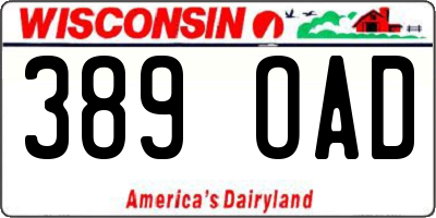 WI license plate 389OAD
