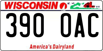 WI license plate 390OAC
