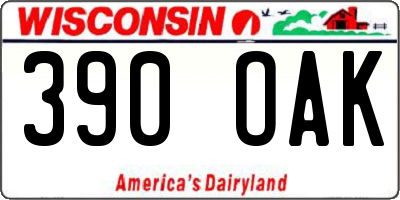 WI license plate 390OAK