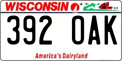 WI license plate 392OAK