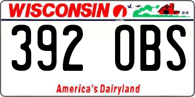 WI license plate 392OBS