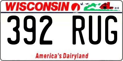 WI license plate 392RUG
