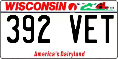 WI license plate 392VET