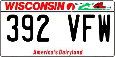 WI license plate 392VFW