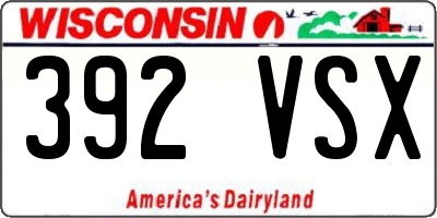 WI license plate 392VSX