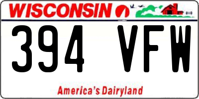 WI license plate 394VFW