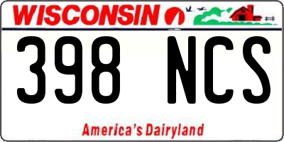 WI license plate 398NCS