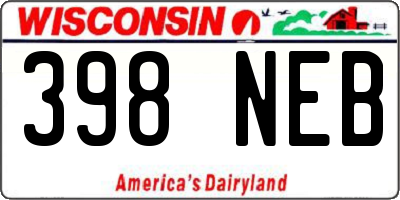 WI license plate 398NEB