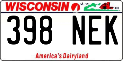 WI license plate 398NEK