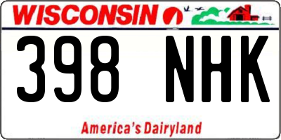 WI license plate 398NHK