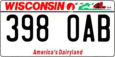 WI license plate 398OAB