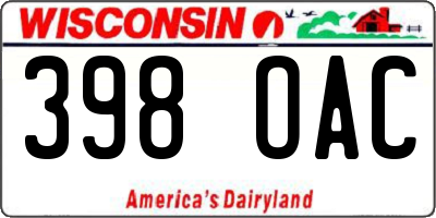 WI license plate 398OAC