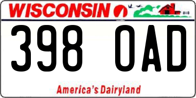 WI license plate 398OAD