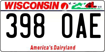 WI license plate 398OAE