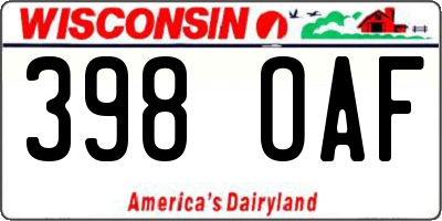 WI license plate 398OAF