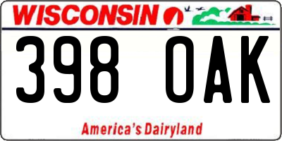 WI license plate 398OAK