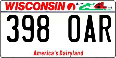 WI license plate 398OAR