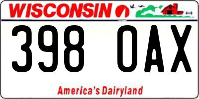 WI license plate 398OAX