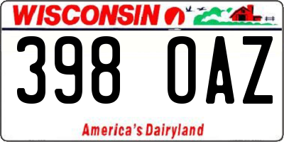 WI license plate 398OAZ