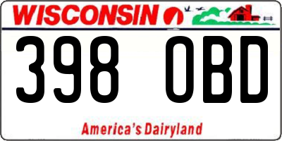 WI license plate 398OBD