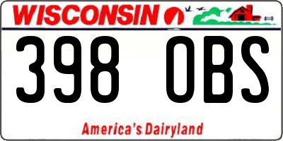 WI license plate 398OBS