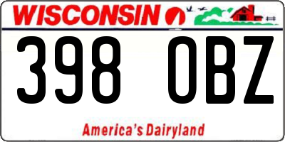 WI license plate 398OBZ