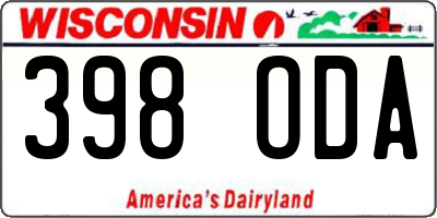 WI license plate 398ODA