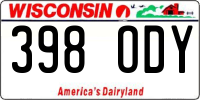 WI license plate 398ODY