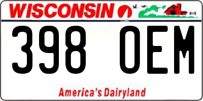 WI license plate 398OEM