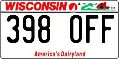WI license plate 398OFF