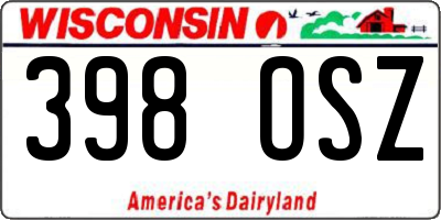 WI license plate 398OSZ