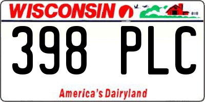 WI license plate 398PLC
