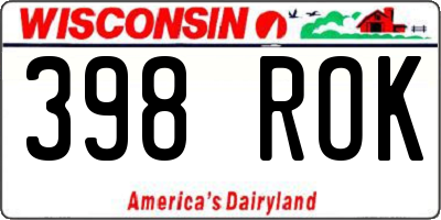 WI license plate 398ROK