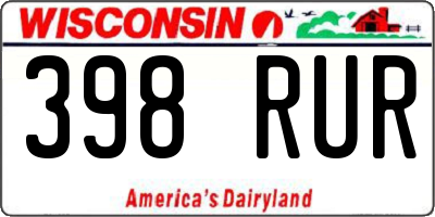 WI license plate 398RUR