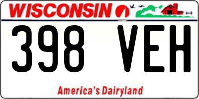 WI license plate 398VEH