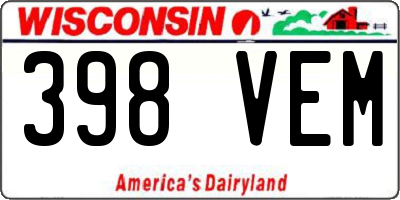WI license plate 398VEM