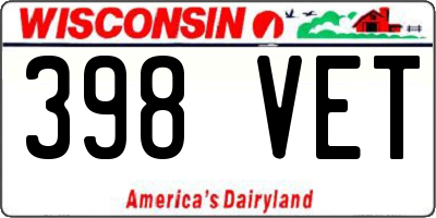 WI license plate 398VET