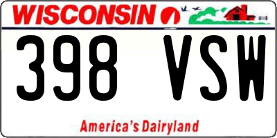 WI license plate 398VSW