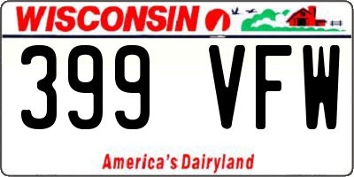 WI license plate 399VFW