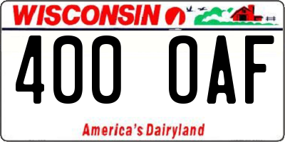 WI license plate 400OAF