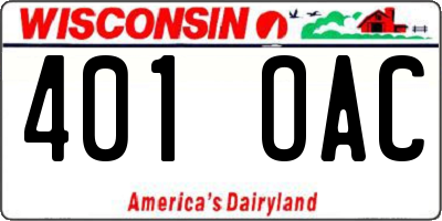 WI license plate 401OAC