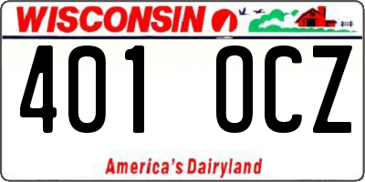 WI license plate 401OCZ