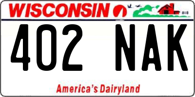 WI license plate 402NAK