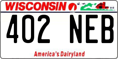 WI license plate 402NEB