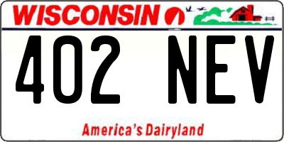 WI license plate 402NEV