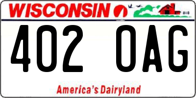 WI license plate 402OAG