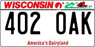 WI license plate 402OAK