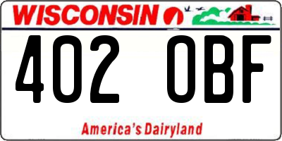 WI license plate 402OBF